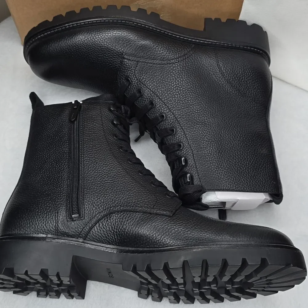 Vince Dominic Leather Combat Boots Black Lug Sole Lace Up NIB Sz 10